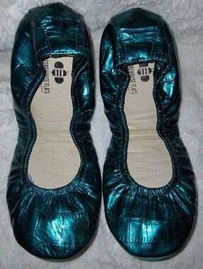Storehouse Flats - Teal Zeal Croc print, Foldable Ballet Flats. Size 9
